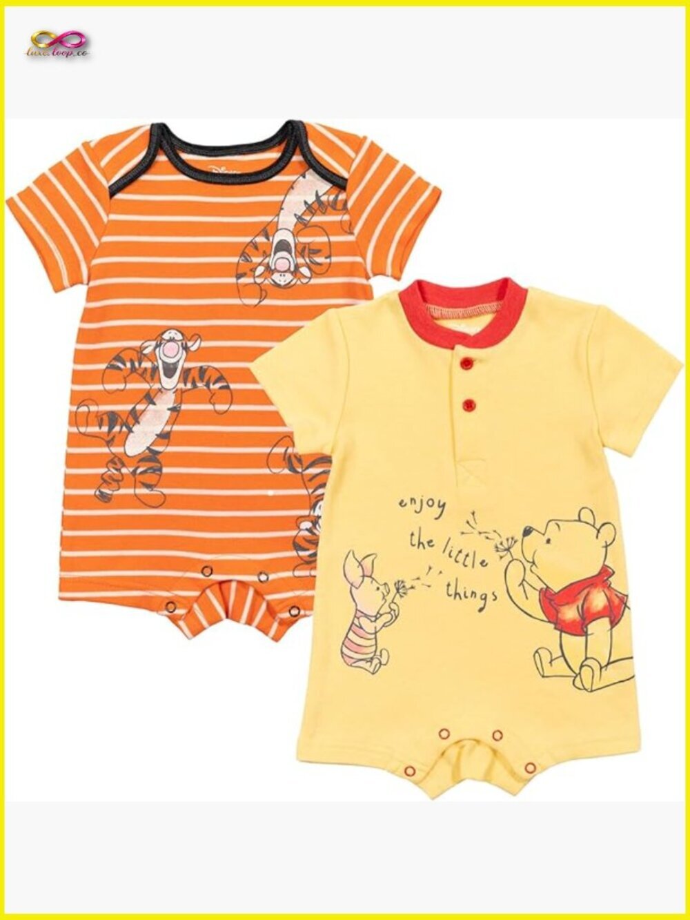 2-Pack Henley Rompers Newborn to Infant Sizes 0-24 Months Snap Closure
